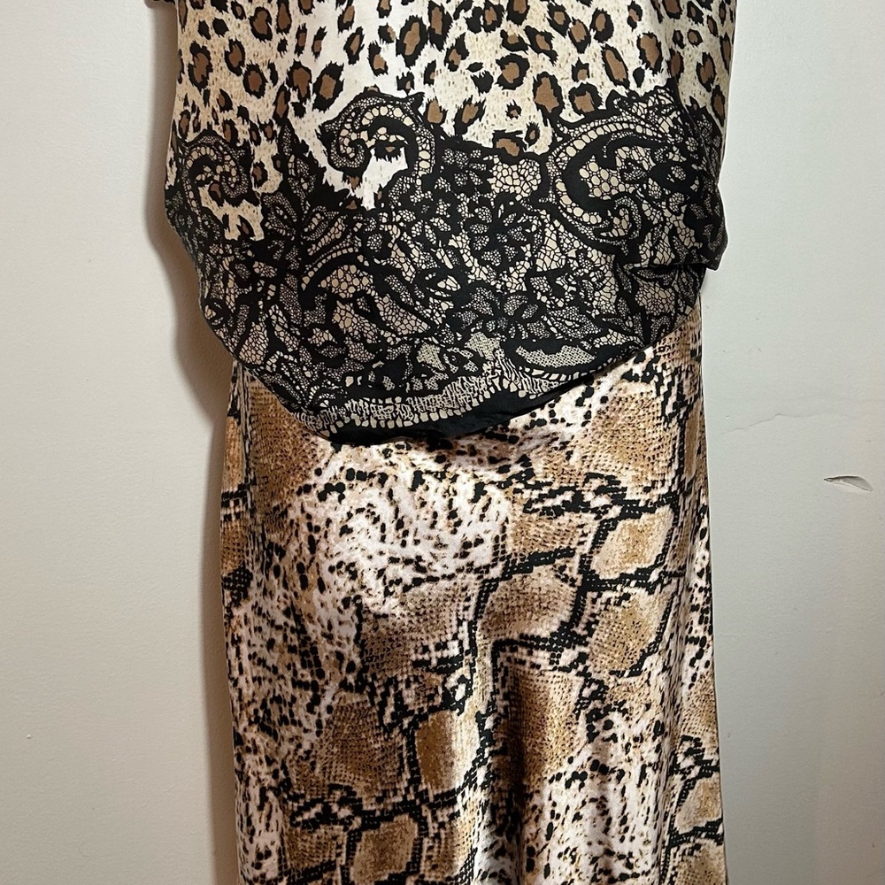 Rachel Zoe Animal Print Midi Dress with Black Lace